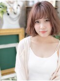 大人かわいいAラインくすみピンク小顔ロブb大宮20代30代40代