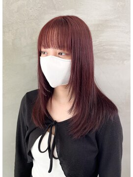 ペスカ 長町南店(pesca) 顔まわりレイヤー×チェリーレッド(ブリーチなしのダブルカラー)