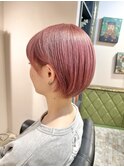 ピンクラベンダー×丸みショート　耳かけショート