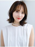 ◯波ウェーブパーマこなれミディアムパーマ薄めバング長めバング