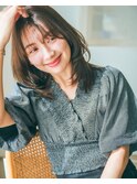 大人かわいい毛流れ艶ミディ×シースルーバンク［鴨島］