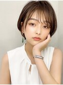 大人可愛い丸みショート薄めバングショコラアッシュ新宿20代30代