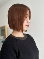 アオゾラヘアー 本店(AOZORA HAIR) 切りっぱなしボブ×アプリコットオレンジ