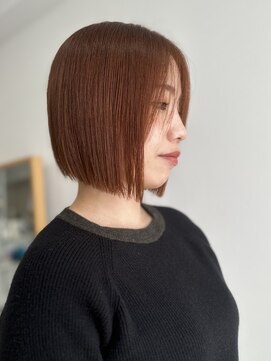 アオゾラヘアー 本店(AOZORA HAIR) 切りっぱなしボブ×アプリコットオレンジ