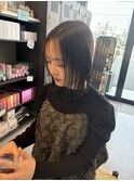 シースルーバング小顔ボブヘア透明感ナチュラルブラウン艶カラー
