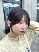 美髪アッシュグレージュ韓国レイヤーロングセミディ顔周り前髪