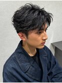 スッキリめセンターパートフェザーパーマ毛流れニュアンス