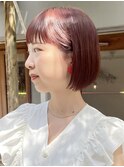 大人ショートボブ ピンク ブリーチなしダブルカラー 30代 下北沢