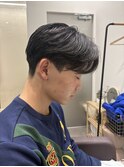 メンズセンターパートウルフセンターパートニュアンスパーマ襟足