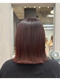 切りっぱなしボブ/レッドブラウンカラー[ヘアカラー/髪質改善]