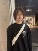 =メンズボブ/ダークアッシュ/ニュアンスパーマ／メンズウルフ