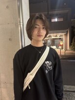 =メンズボブ/ダークアッシュ/ニュアンスパーマ／メンズウルフ