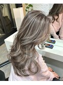 ハイライトミディアムヘア暗めカラーデザインカラー