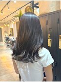 レイヤーカットセミディシアーカラー姫カットダークアッシュ