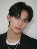 韓国マッシュカルマパーマコンマバングセンターパート黒髪ウルフ