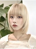 ホワイトブロンド×韓国風顔周りカット×ボブレイヤー横浜駅