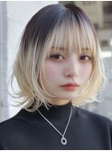 イメチェンホワイトブロンドワイドバング