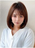 イメチェン美髪外ハネボブミディアムストレート寒色系カラー