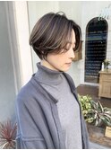 NUDE 白髪ぼかしハイライト 前髪なしショート大人ショートボブ