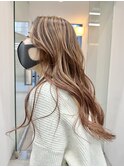 バレイヤージュ/ピンクベージュ/コントラストカラー