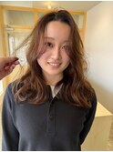ラフウェーブミディ × ベージュブラウン