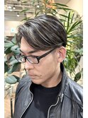 大人メンズメッシュキャップ白髪ぼかしハイライトサイドパート