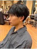 メンズツーブロックマッシュ ニュアンスパーマ 黒髪マッシュ銀座