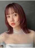 ミディアムレイヤー　ダークレッド　モーブピンク　ダブルカラー
