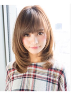 エル(LE) ネイビーカラーブランジュダブルバング大人かわいいふわミディ