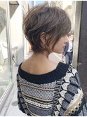 絶壁解消×マロンベージュ×40代×前髪長め大人ショートボブ永