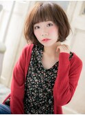 mod's姪浜/オレンジベージュワイドバングくせ毛風Aラインボブi