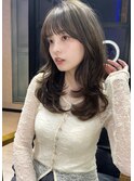 美髪顔周りロングレイヤーオリーブカラー/韓国ヘアスタイル