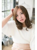 センターパート 小顔 ふわミディ