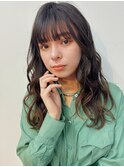 パーマ 伸ばしかけヘア イメチェン レイヤー ブルーブラック