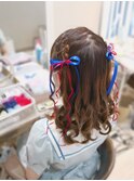 編み込みハーフツインテール
