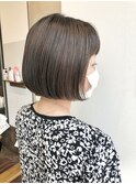 くすみブルーボブ ブルーグレージュ 透けバング フレンチボブ