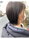 マロンベージュ×切りっぱなしボブ_TREAT妙典店