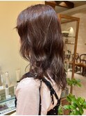 ゆるふわミディアムレイヤーカット カシスピンク艶カラー パーマ