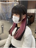 顔まわりレイヤー/姫カット/インナーカラー/ピンクカラー