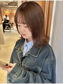 ブリーチなしカラーピンクベージュ外ハネボブ小顔カット髪質改善