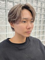韓国メンズアッシュグレージュカラーシースルーマッシュシルバー