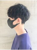 センターパートソフトツイストパーマメッシュマッシュウルフ