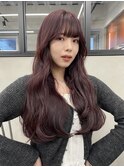 ダブルカラーチェリーレッドピンクブラウン韓国レイヤーロング