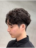 渋谷スペインカールメンズパーマフリンジカットフェードカット