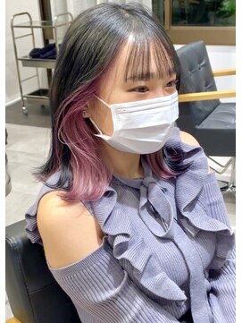 ツキ 横浜店(tuki) ピンクラベンダー×インナーカラー×イヤリングカラー