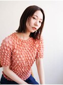 ミディアムヘア/斜めバング/グレージュカラー/新宿駅
