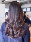 ウェーブパーマこなれミディ前髪レイヤーカット厚めバング