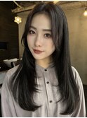 ロングレイヤーカット/長め前髪/暗髪/