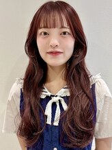 チェリーレッド/ボブ/レイヤーカット/顔周り/ブリーチなしダブルカラー/韓国/前髪/学割U24ブリーチ下北沢