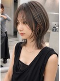 小顔ミディアムウルフハイライト×ハッシュカット20代30代40代
